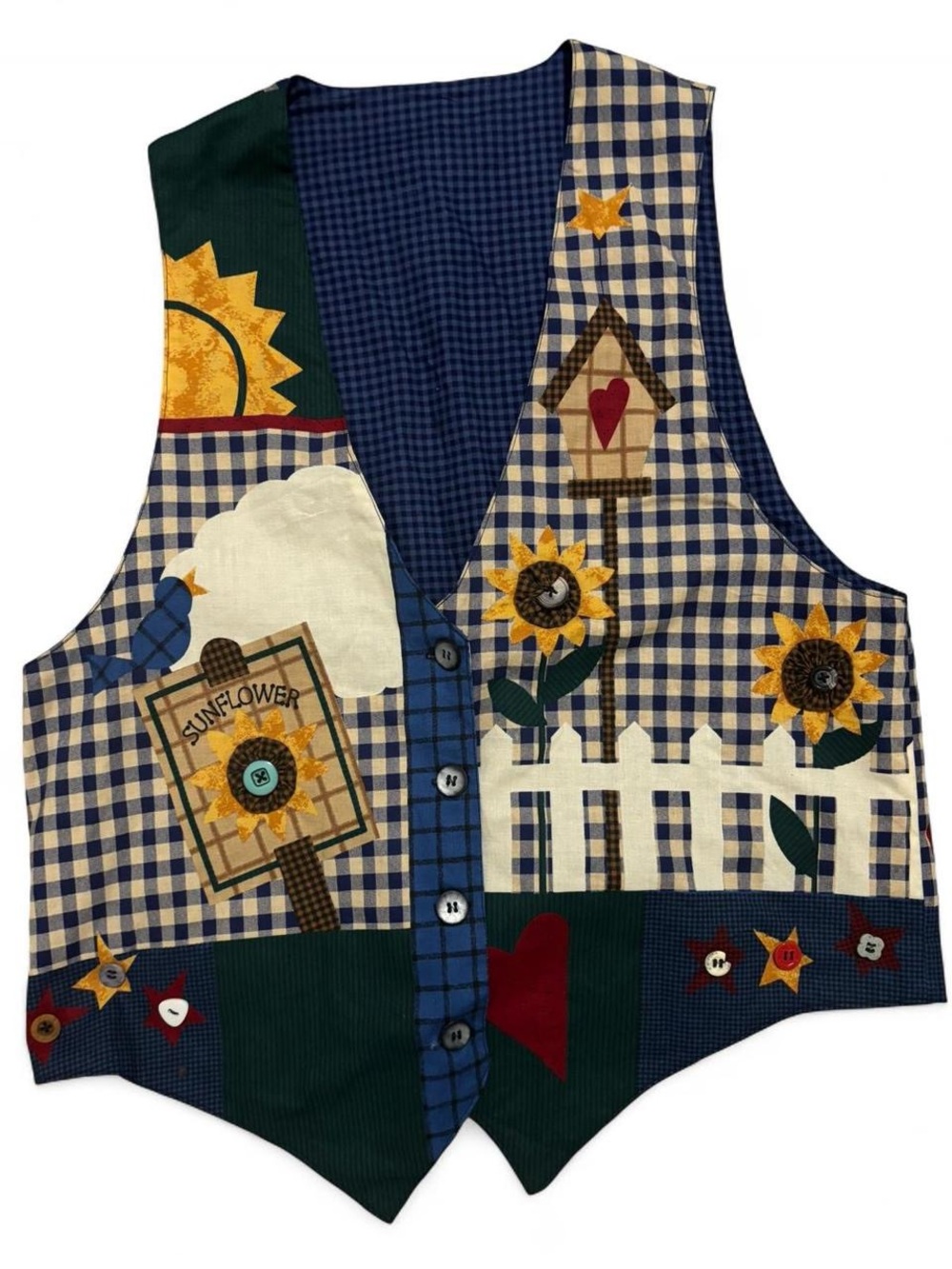 Vintage Sunflower Gingham Vest, size Large, 90s Teachercore